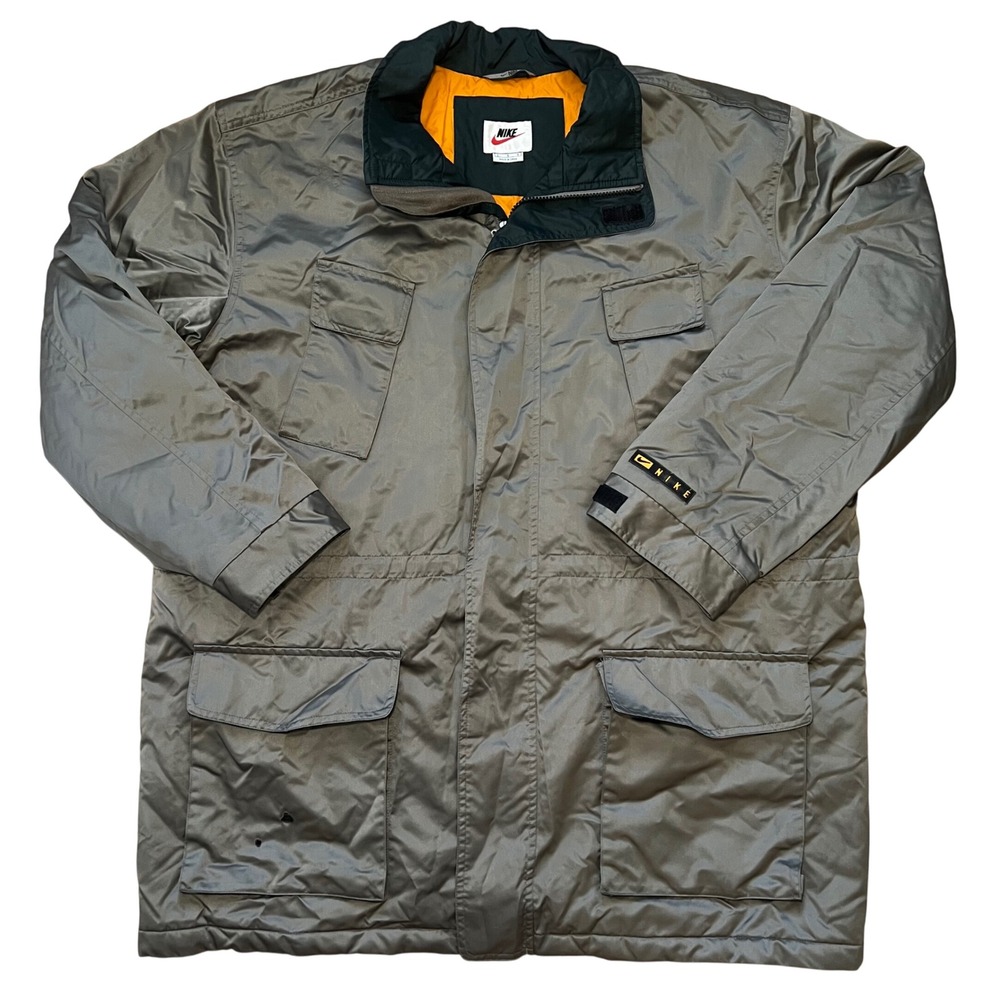 Vintage Nike Field Jacket Parka Olive Green Large Full Zip Pockets Mens READ